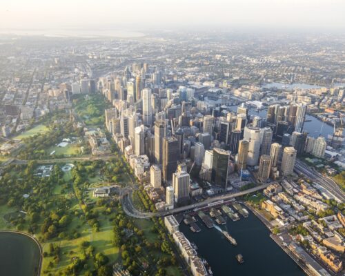 sydney harbour city scape central business district from air